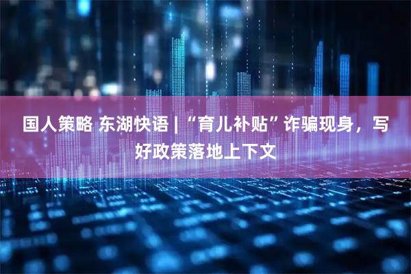 国人策略 东湖快语 | “育儿补贴”诈骗现身，写好政策落地上下文