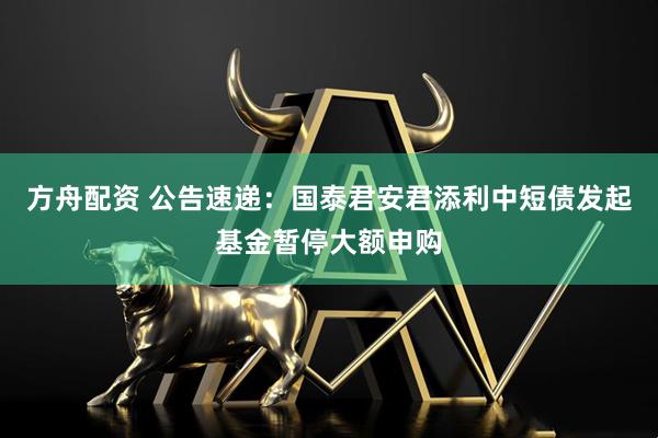 方舟配资 公告速递：国泰君安君添利中短债发起基金暂停大额申购